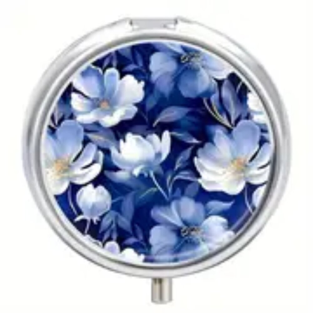 1pc.  Blue Floral Pill Box